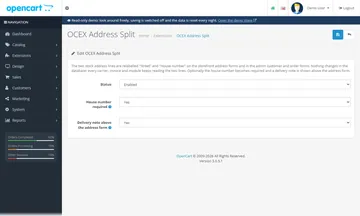 Address Split: the settings page in the admin (admin)
