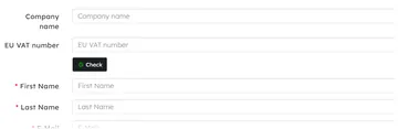 Registration form: company name and EU VAT number (with the module)