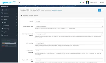 Business Customer: the settings page in the admin (admin)