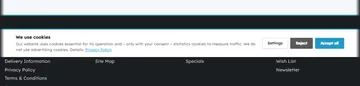 Every page: the banner with equal Accept and Reject buttons (with the module)