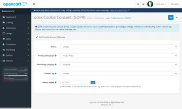 Cookie Consent: the settings page in the admin (admin)