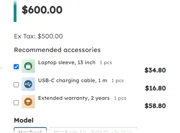 MacBook: accessories to tick below the options (with the module)