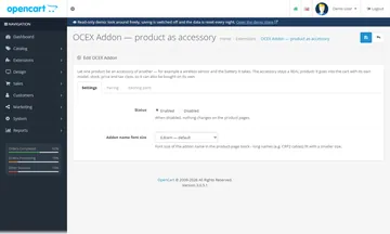 Accessory Add-on: the settings page in the admin (admin)