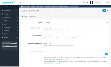 Admin Bar: the settings page in the admin (storefront)