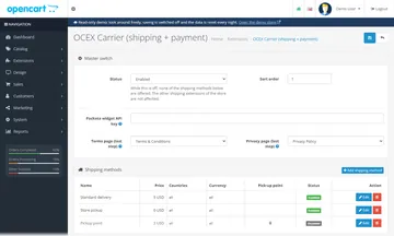Carrier: the settings page in the admin (admin)
