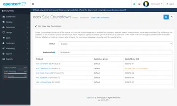 Sale Countdown: the settings page in the admin (admin)