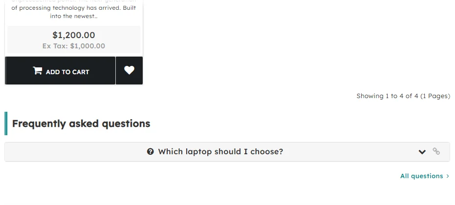 Category page: questions linked to the category