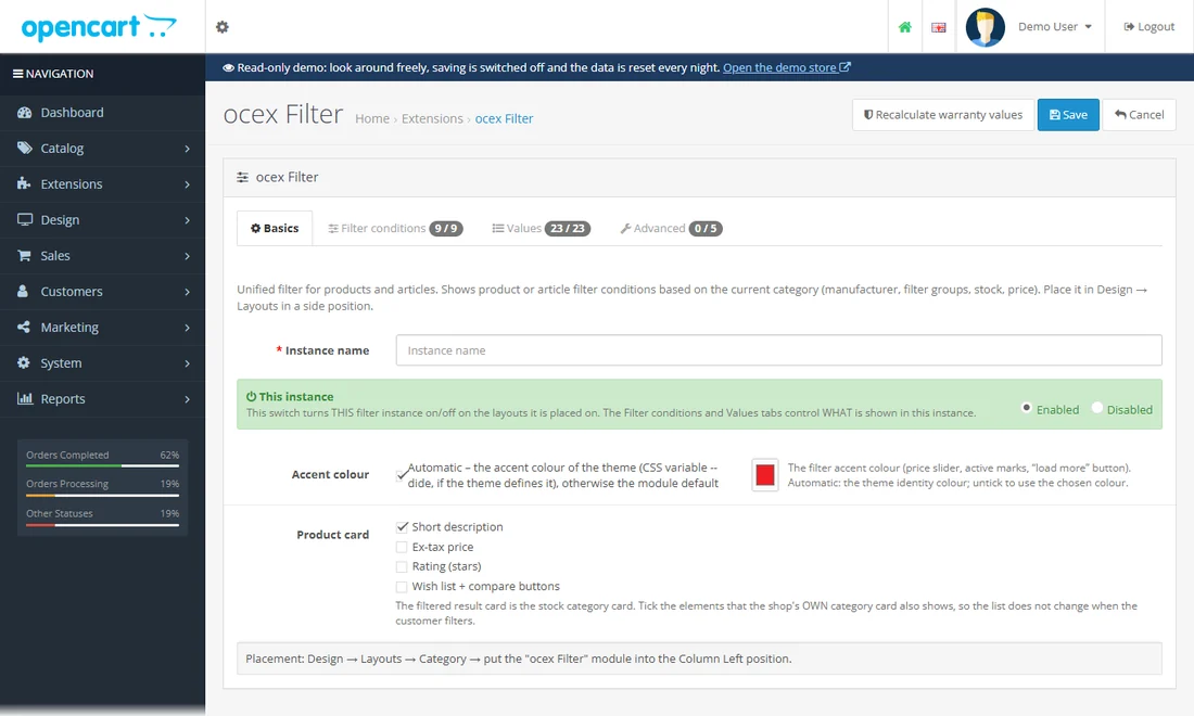 Combined Filter: the settings page in the admin