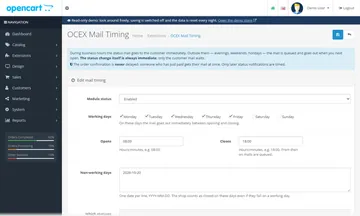 Mail Timing: the settings page in the admin (storefront)
