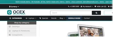 Every page: the header menu with the category drop-down and the blog menu (storefront)