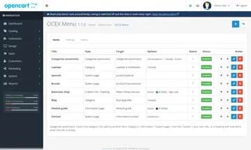 Menu: the settings page in the admin (admin)
