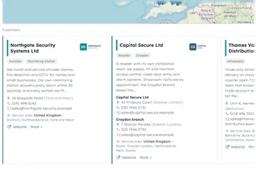 The partner directory: map, county filter and cards (storefront)