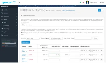 Price per Currency: the settings page in the admin (admin)