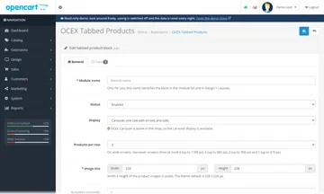 Tabbed Products: the settings page in the admin (admin)
