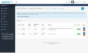 Rows: the settings page in the admin (admin)