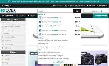 What the dropdown fetches while you type "cable" (JSON) (storefront)