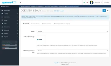 SEO and Social: the settings page in the admin (admin)