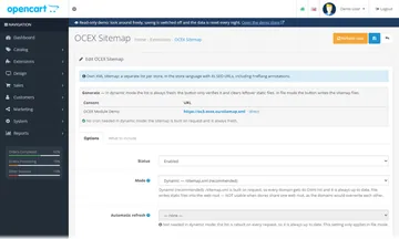 Sitemap: the settings page in the admin (admin)