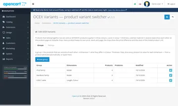 Product Variants: the settings page in the admin (admin)
