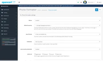 Phone Formatter: the settings page in the admin (admin)